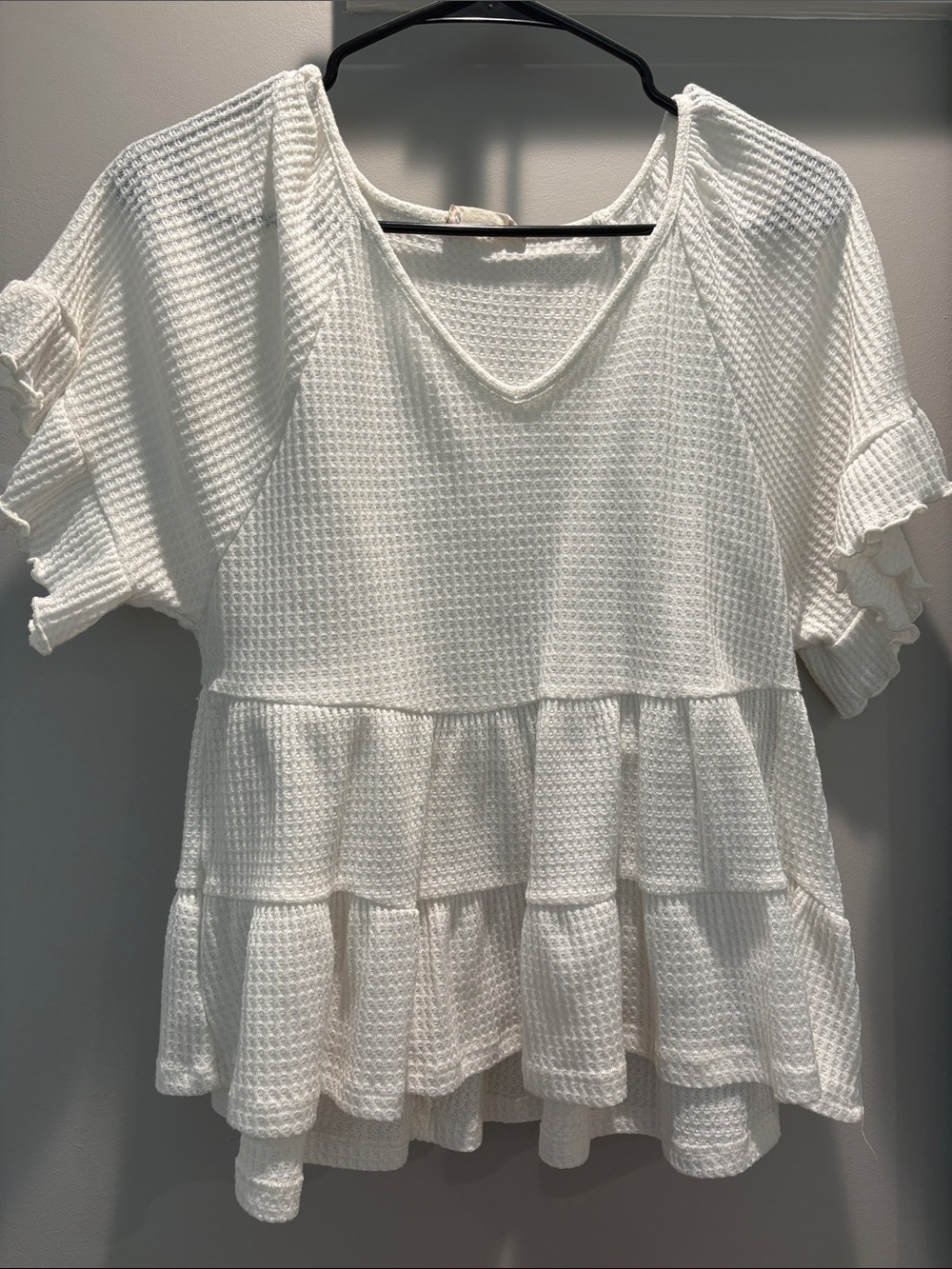 Altar'd State White Waffle Knit Ruffle Tiered Top